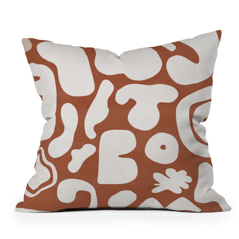 Lola Terracota Terracotta with shapes in offwhite Outdoor Throw Pillow