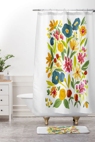 LouBruzzoni Artsy colorful wildflowers Shower Curtain And Mat