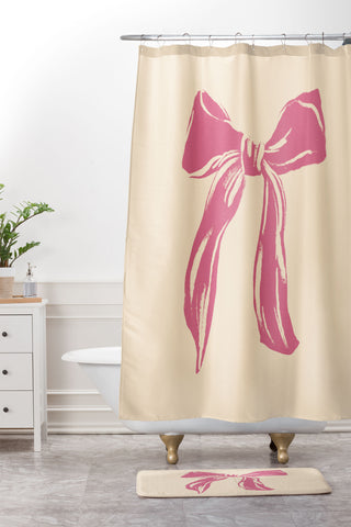LouBruzzoni Big Pink Ribbon Shower Curtain And Mat