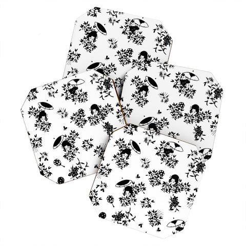 LouBruzzoni Black and white oriental pattern Coaster Set