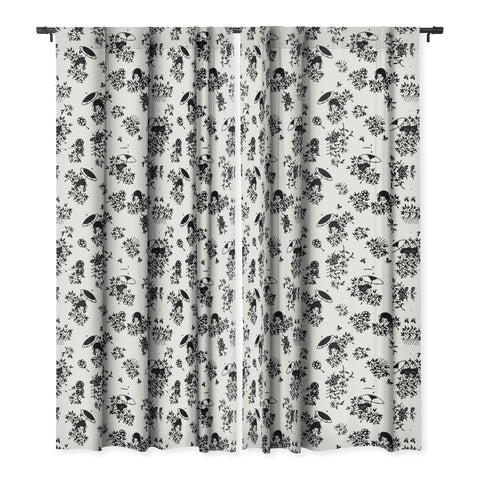 LouBruzzoni Black and white oriental pattern Blackout Window Curtain