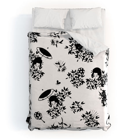 LouBruzzoni Black and white oriental pattern Duvet Cover