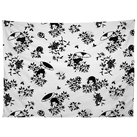 LouBruzzoni Black and white oriental pattern Tapestry