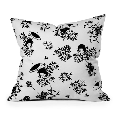 LouBruzzoni Black and white oriental pattern Outdoor Throw Pillow