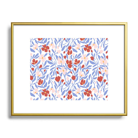 LouBruzzoni Blue and Orange vibrant bold flowers Metal Framed Art Print