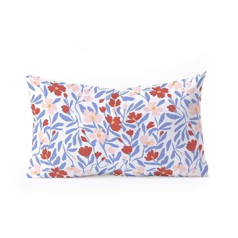 LouBruzzoni Blue and Orange vibrant bold flowers Oblong Throw Pillow