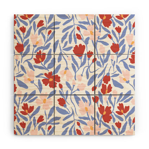 LouBruzzoni Blue and Orange vibrant bold flowers Wood Wall Mural