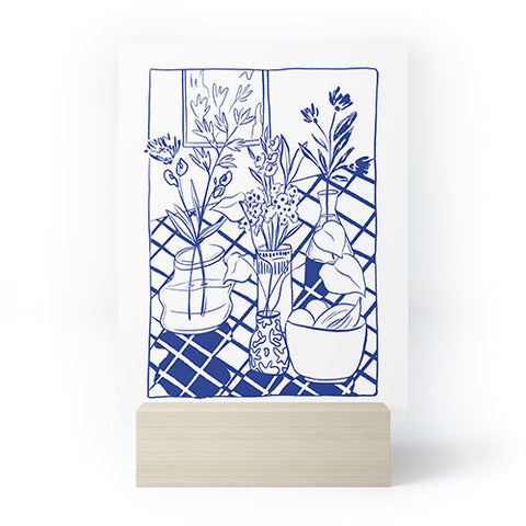 LouBruzzoni Blue line vases Mini Art Print