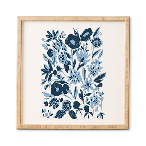 LouBruzzoni Blue monochrome artsy wildflowers Framed Wall Art