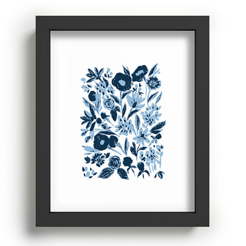 LouBruzzoni Blue monochrome artsy wildflowers Recessed Framing Rectangle