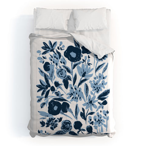 LouBruzzoni Blue monochrome artsy wildflowers Comforter