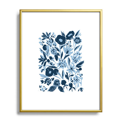 LouBruzzoni Blue monochrome artsy wildflowers Metal Framed Art Print