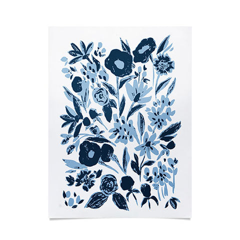 LouBruzzoni Blue monochrome artsy wildflowers Poster