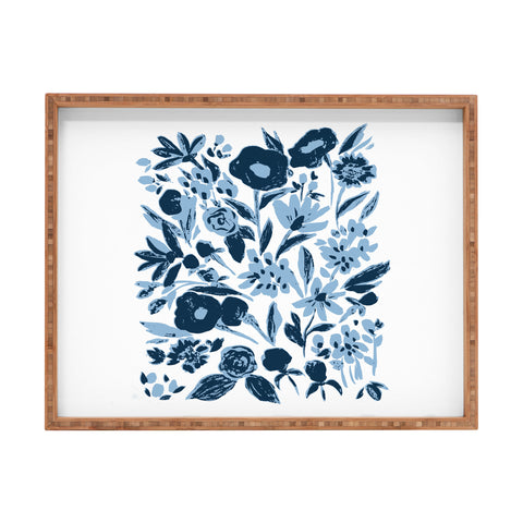 LouBruzzoni Blue monochrome artsy wildflowers Rectangular Tray