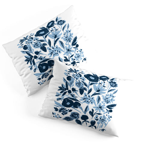 LouBruzzoni Blue monochrome artsy wildflowers Pillow Shams