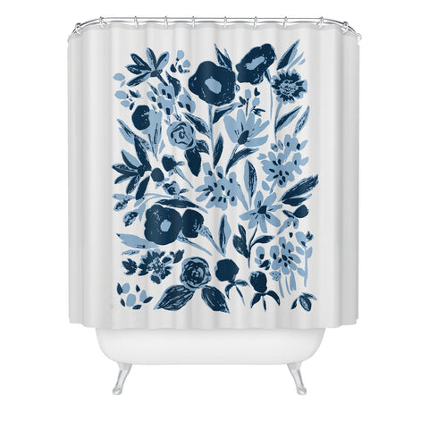 LouBruzzoni Blue monochrome artsy wildflowers Shower Curtain