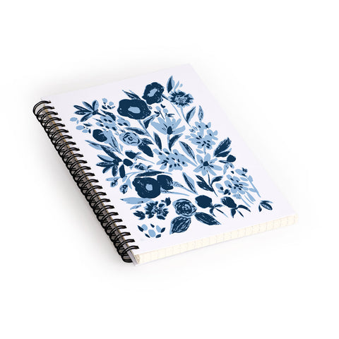 LouBruzzoni Blue monochrome artsy wildflowers Spiral Notebook