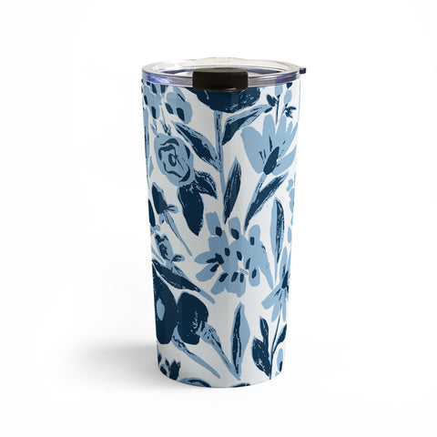 LouBruzzoni Blue monochrome artsy wildflowers Travel Mug