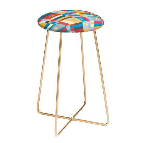 LouBruzzoni Colorful wavy checkerboard Counter Stool