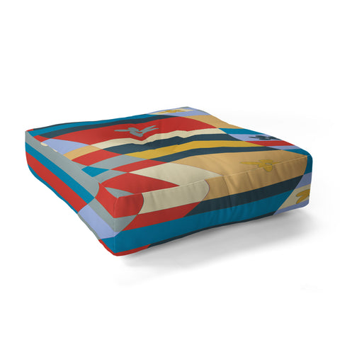 LouBruzzoni Colorful wavy checkerboard Floor Pillow Square