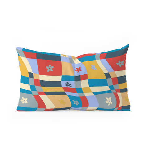 LouBruzzoni Colorful wavy checkerboard Oblong Throw Pillow
