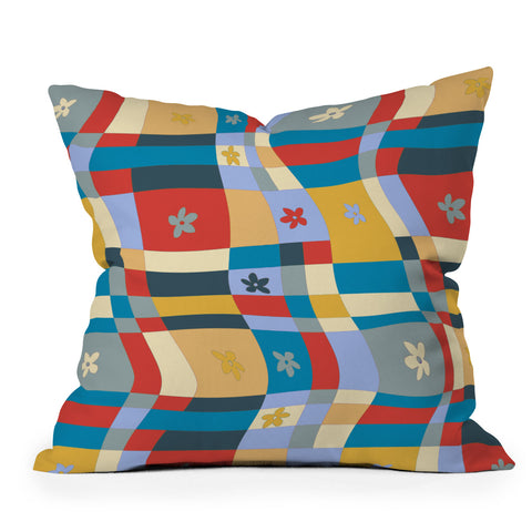 LouBruzzoni Colorful wavy checkerboard Throw Pillow