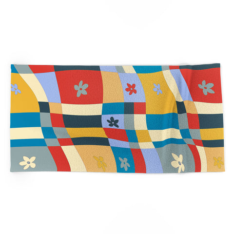 LouBruzzoni Colorful wavy checkerboard Beach Towel