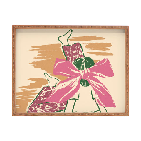 LouBruzzoni Girl With A Pink Bow Rectangular Tray