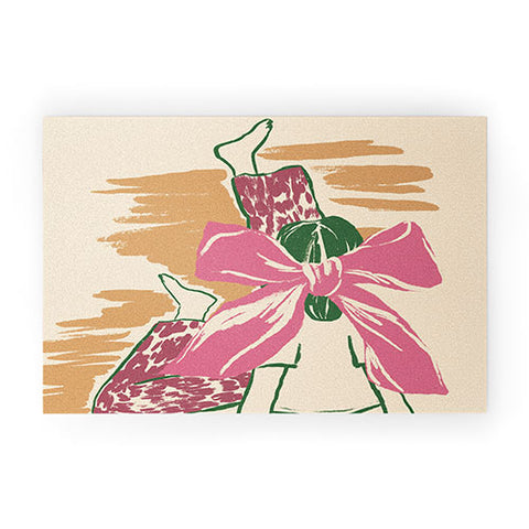LouBruzzoni Girl With A Pink Bow Welcome Mat