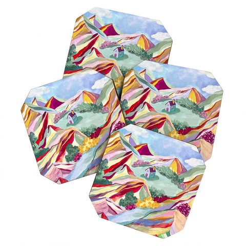 LouBruzzoni Gouache rainbow landscape Coaster Set