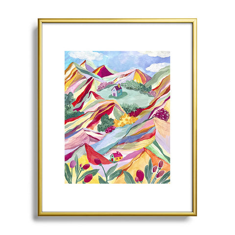 LouBruzzoni Gouache rainbow landscape Metal Framed Art Print