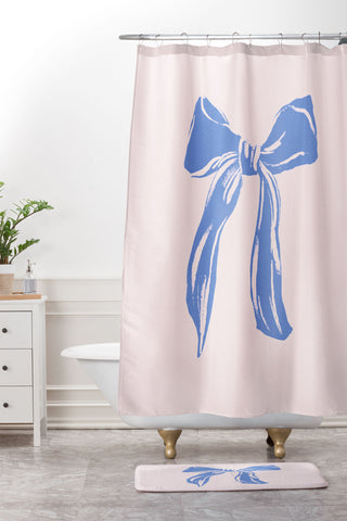 LouBruzzoni Light blue bow Shower Curtain And Mat