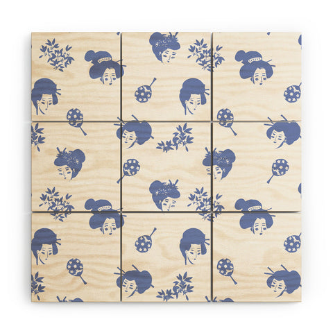 LouBruzzoni Light blue japanese pattern Wood Wall Mural