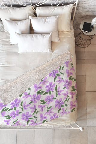LouBruzzoni Lilac gouache flowers Fleece Throw Blanket