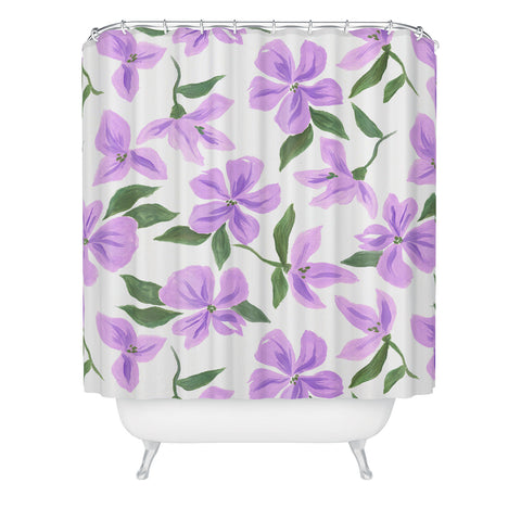LouBruzzoni Lilac gouache flowers Shower Curtain