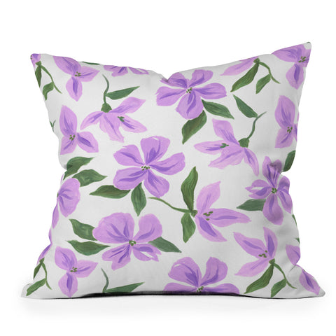 LouBruzzoni Lilac gouache flowers Throw Pillow
