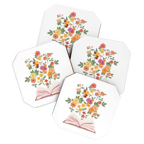 LouBruzzoni Open book blossom Orange Coaster Set