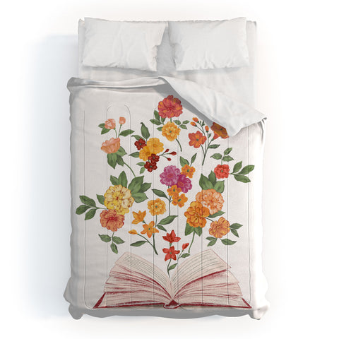 LouBruzzoni Open book blossom Orange Comforter