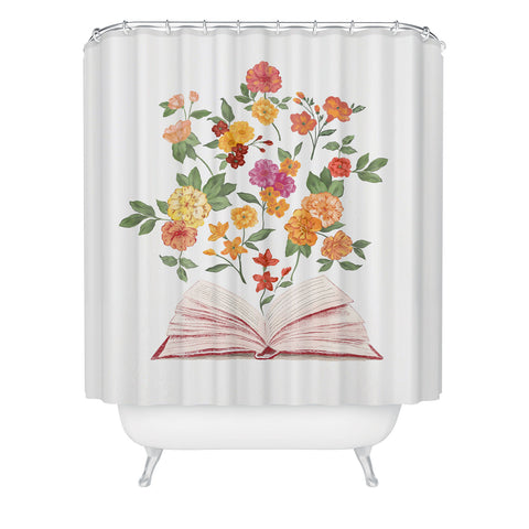 LouBruzzoni Open book blossom Orange Shower Curtain
