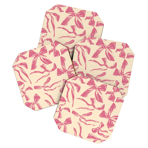 LouBruzzoni Pink bow pattern Coaster Set