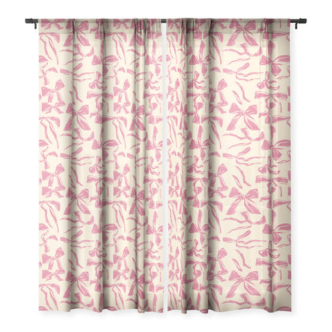 LouBruzzoni Pink bow pattern Sheer Window Curtain