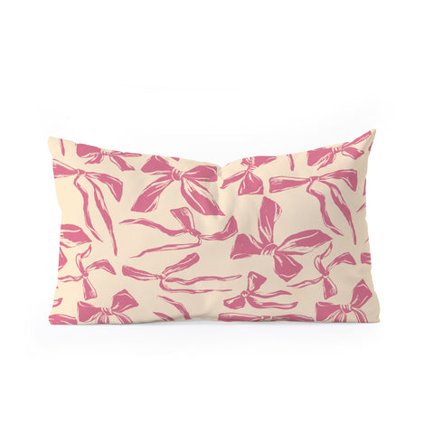 LouBruzzoni Pink bow pattern Oblong Throw Pillow