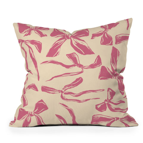 LouBruzzoni Pink bow pattern Outdoor Throw Pillow