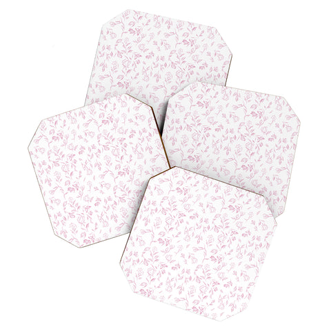 LouBruzzoni Pink romantic wildflowers Coaster Set