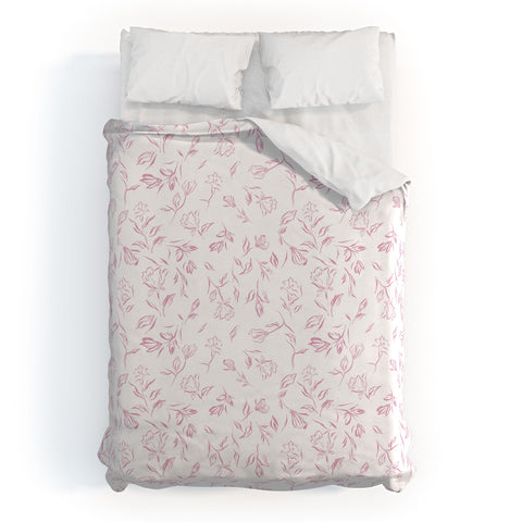 LouBruzzoni Pink romantic wildflowers Duvet Cover