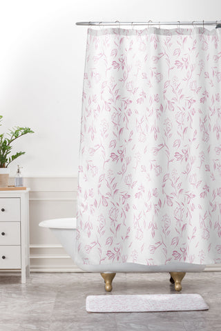 LouBruzzoni Pink romantic wildflowers Shower Curtain And Mat