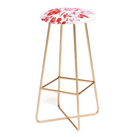 LouBruzzoni Red and pink artsy flowers Bar Stool