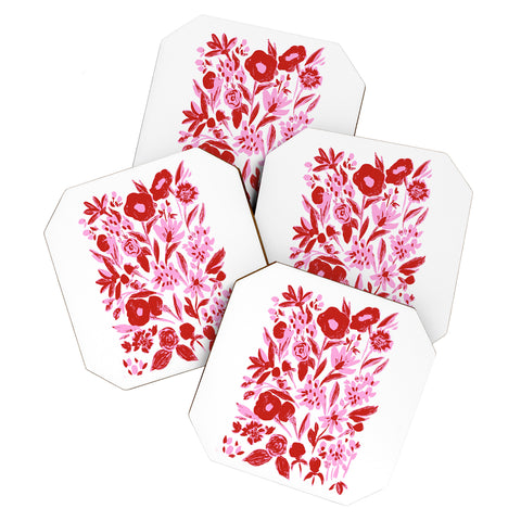 LouBruzzoni Red and pink artsy flowers Coaster Set