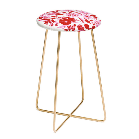 LouBruzzoni Red and pink artsy flowers Counter Stool