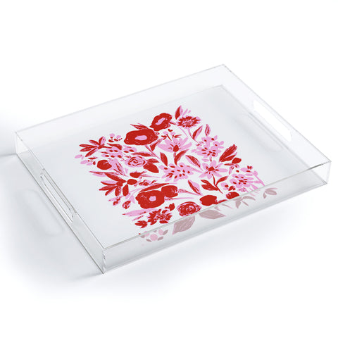 LouBruzzoni Red and pink artsy flowers Acrylic Tray